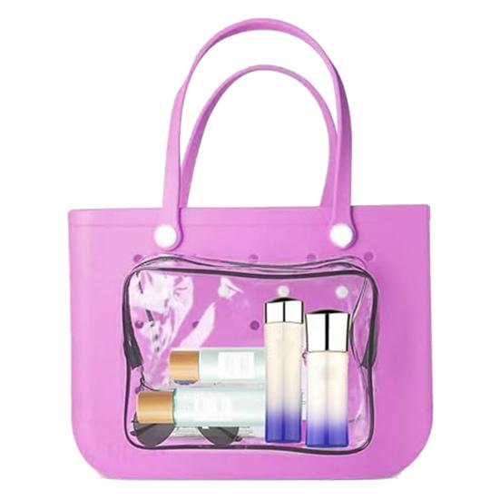 Beach Tote Bag with Insert Hooks Accessories Water-Resistant Sand-proof Transparent Cosmetic Travel Pouch Beach Bag for Bogg Bag