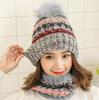 Winter cold weather gear: drop knit neck warmer and fur hat set in gray