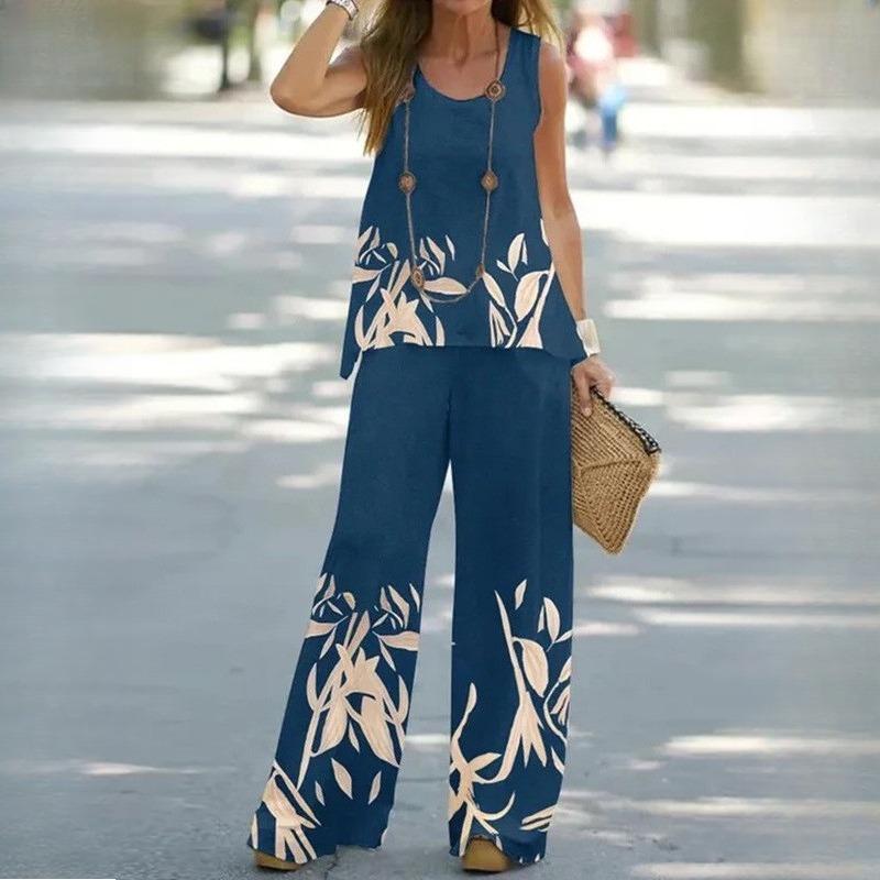 QICED Женский повседневный костюм из двух частей с принтом, жилет с эластичной талией, брюки, женский костюм