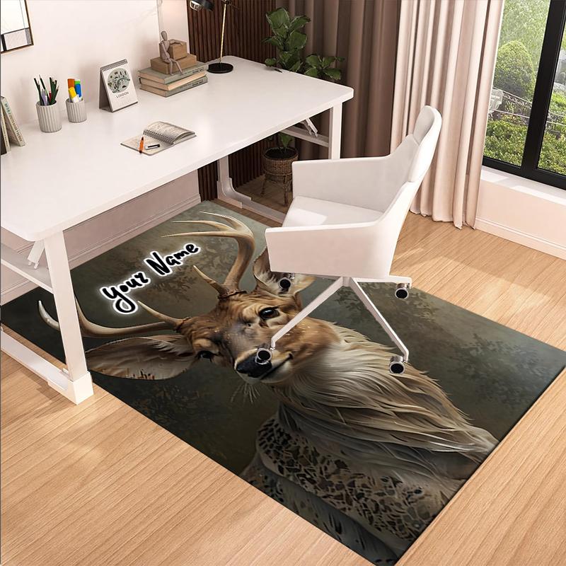 1PC Custom Name Deer Portrait Theme Floor Mat Ideal for Living Room, Game Rooms, Office, Bedroom,Floor Mat Playful Design