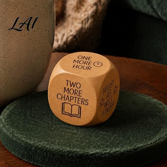 Natural Wood Reading Gift Wooden Decision Dice 6-Sided Engraved Quotes Prompt Daily Habit Builder Charm Fun Companion Book Lover Dice Gif