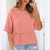 Женская футболка с круглым вырезом нежно-розового цвета - Блузка свободного кроя со спущенным плечом и рукавом до локтя, Повседневный шик на каждый день, Универсальный топ
