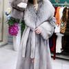 Autumn and Winter Imitation Mink Coat Fur Coat Women's Long Fur Coat Imitation Fox Fur Collar Large Size Cotton Clothes