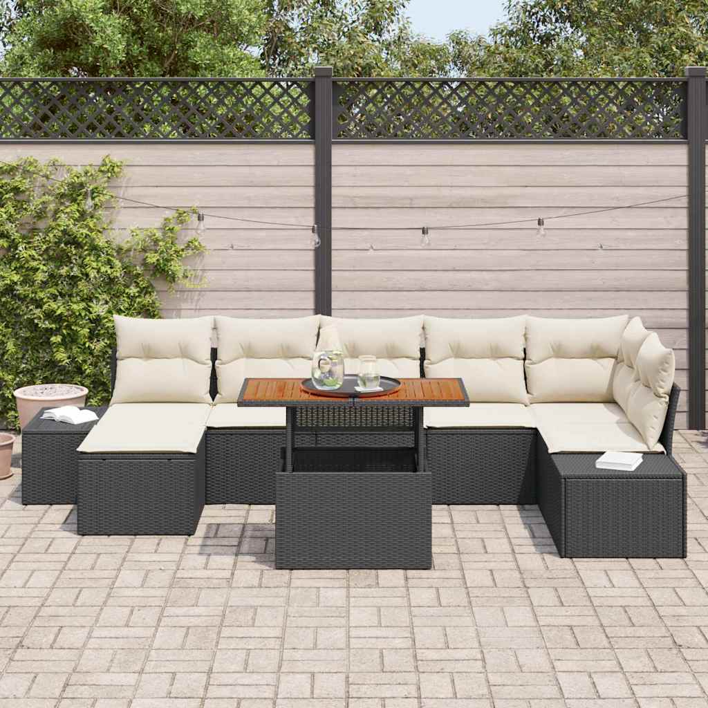Garden Sofa Set with Storage 8 pcs Black Poly Rattan