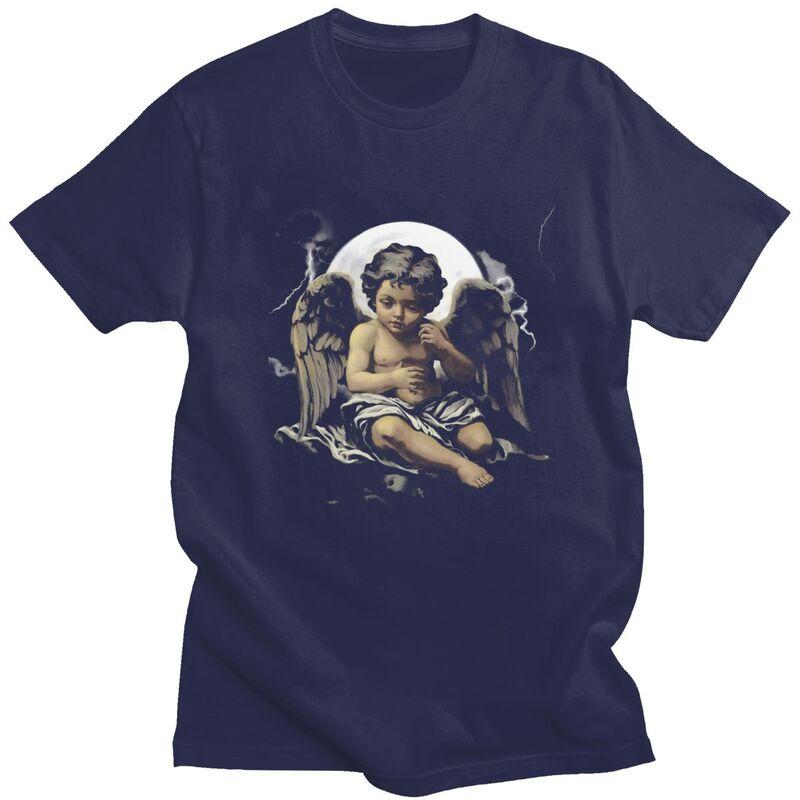 Male Vintage Angel Aesthetic Design T Shirt Streetwear Short Sleeves Pure Cotton Colthing Fashion Casual Design Graphic Tee Tops