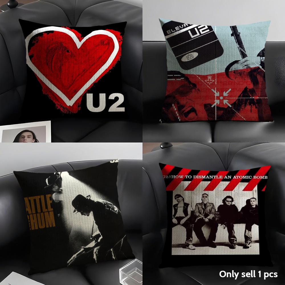 Подушка с принтом группы U2 Rock, натуральный лен, органическая ткань, двусторонняя печать, для дивана, домашний декор, подарок, наволочка