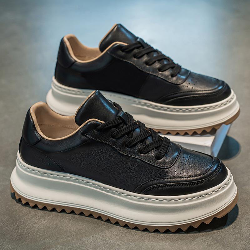 Мужские туфли Tide 2025 Весна Новые кожаные белые туфли Мужские повседневные туфли в стиле ретро высокого класса Мужские универсальные туфли из конской кожи