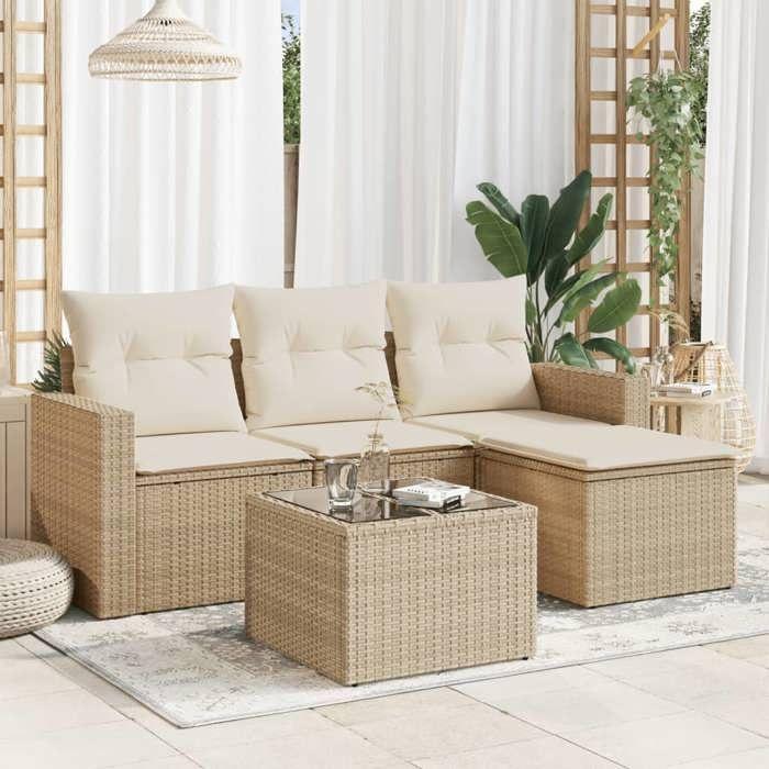 VidaXL Garden Lounge Set with Cushions 5 Pcs Beige Braided Resin 3251215