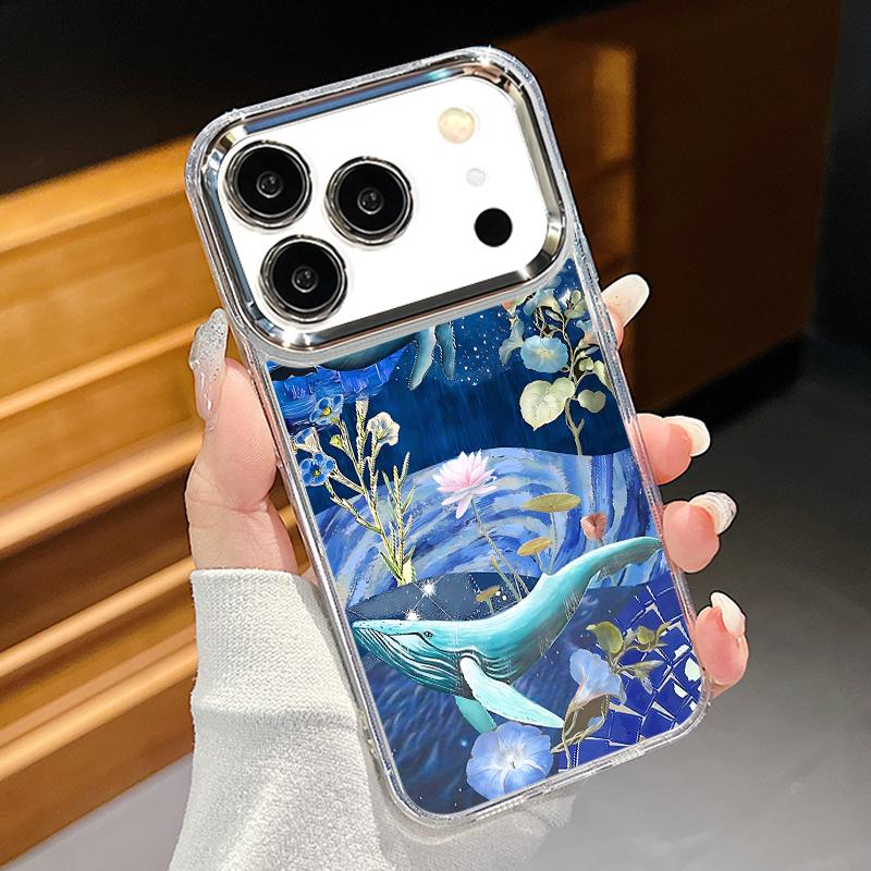 Чехол для iPhone 17 Pro Max Синий Гигантский Кит Морской Узор Мягкий Силиконовый Чехол Для Funda iPhone 16 Pro Max 15 14 13 12 11 17 Air