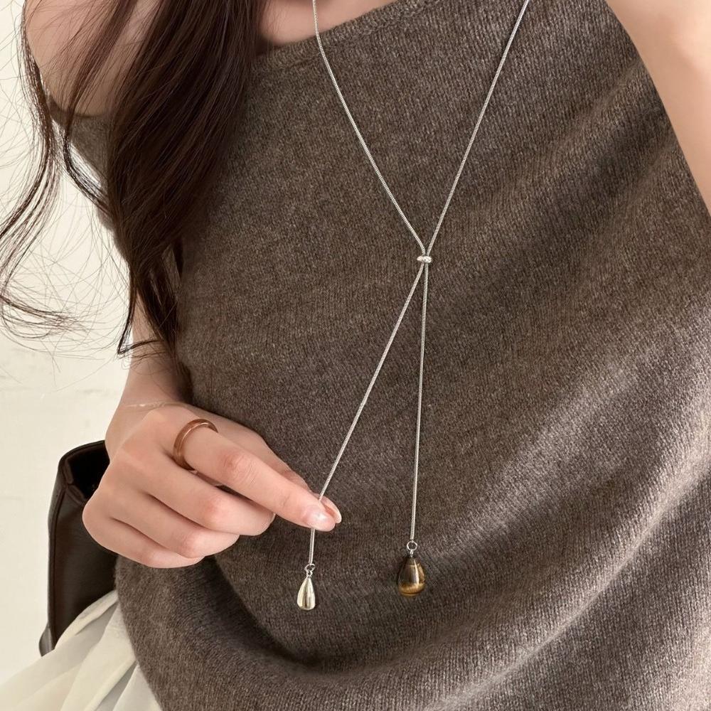Модный кулон-капля из камня тигровый глаз в стиле Майолла, длинное Y-образное колье для женщин, регулируемая цепочка для свитера, ювелирные изделия, подарки
