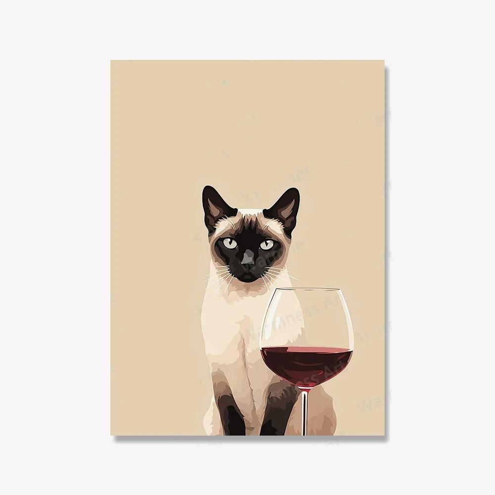 Персидский кот пьет угрюмое вино, холст, живопись, постеры, забавные животные, сиамские принты, настенная картина для украшения гостиной