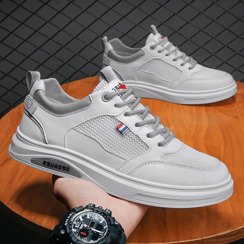 Summer Low-Cut Lightweight Breathable Men's Shoes with Hollow Mesh Leisure Fashion Sports White Board Shoes