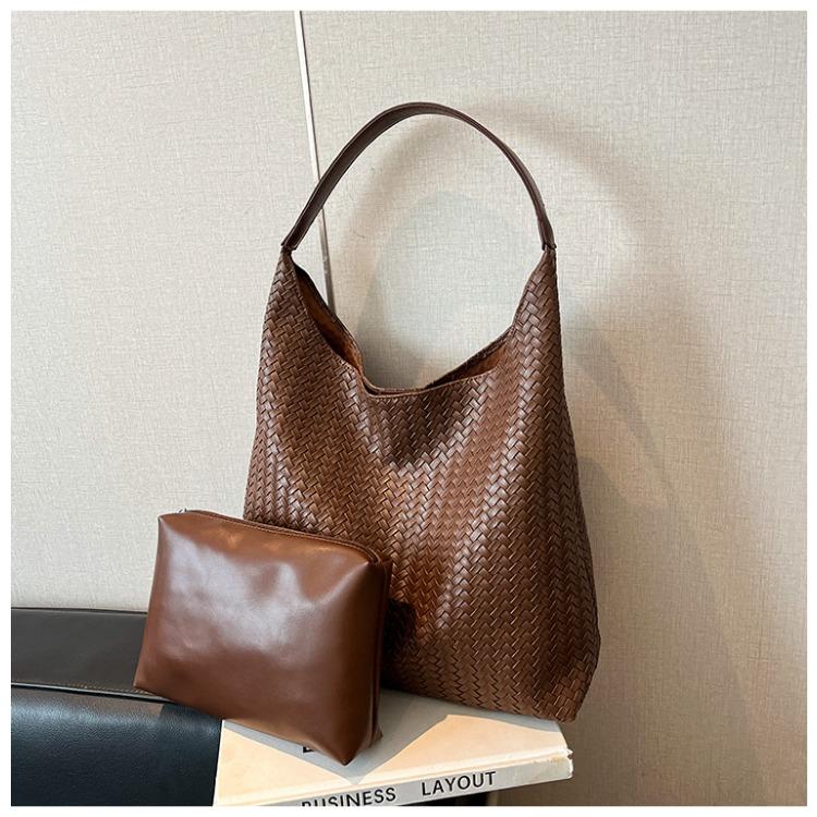 Fashion Women Shoulder Bag Large-capacity Leisure Commuting Bag with Pouch Top Handle Bag Trendy Satchel Hobo Bag Woven Tote Bag