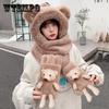 Scarf Hat Female One Winter Thickened Warmth Imitation Rabbit Down Cap Cute Bear Ears Windproof Plush Cap