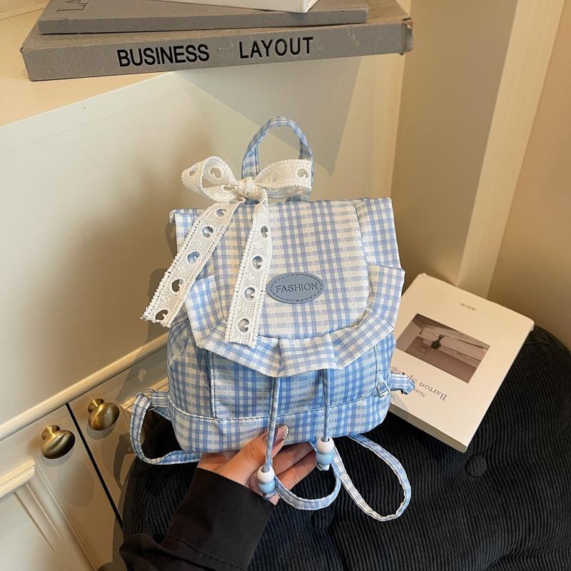 Новый милый и симпатичный рюкзак в клетку с кружевом, женский пушистый рюкзак с оборками, мини-школьный рюкзак для девичьего сердца
