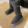 Зимние сапоги на плоской подошве с круглым носком, женские туфли со скидкой 2024 года, высококачественные сапоги на среднем каблуке с пряжкой