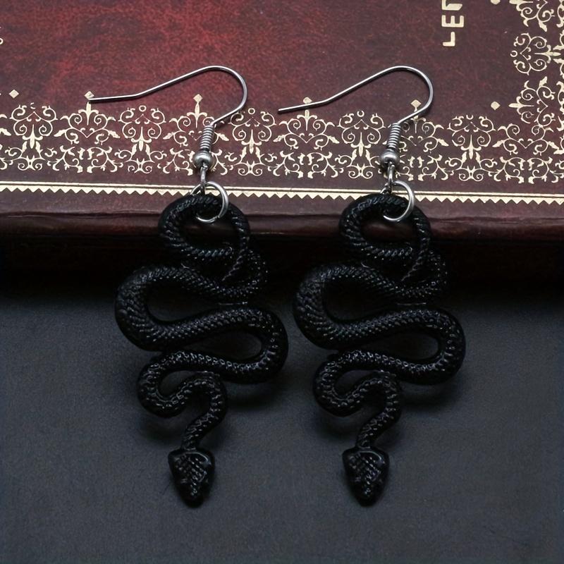 Black Snake Design Dangle Earrings Alloy Jewelry Goth Punk Style Personality Female Gift Club Party Accessories