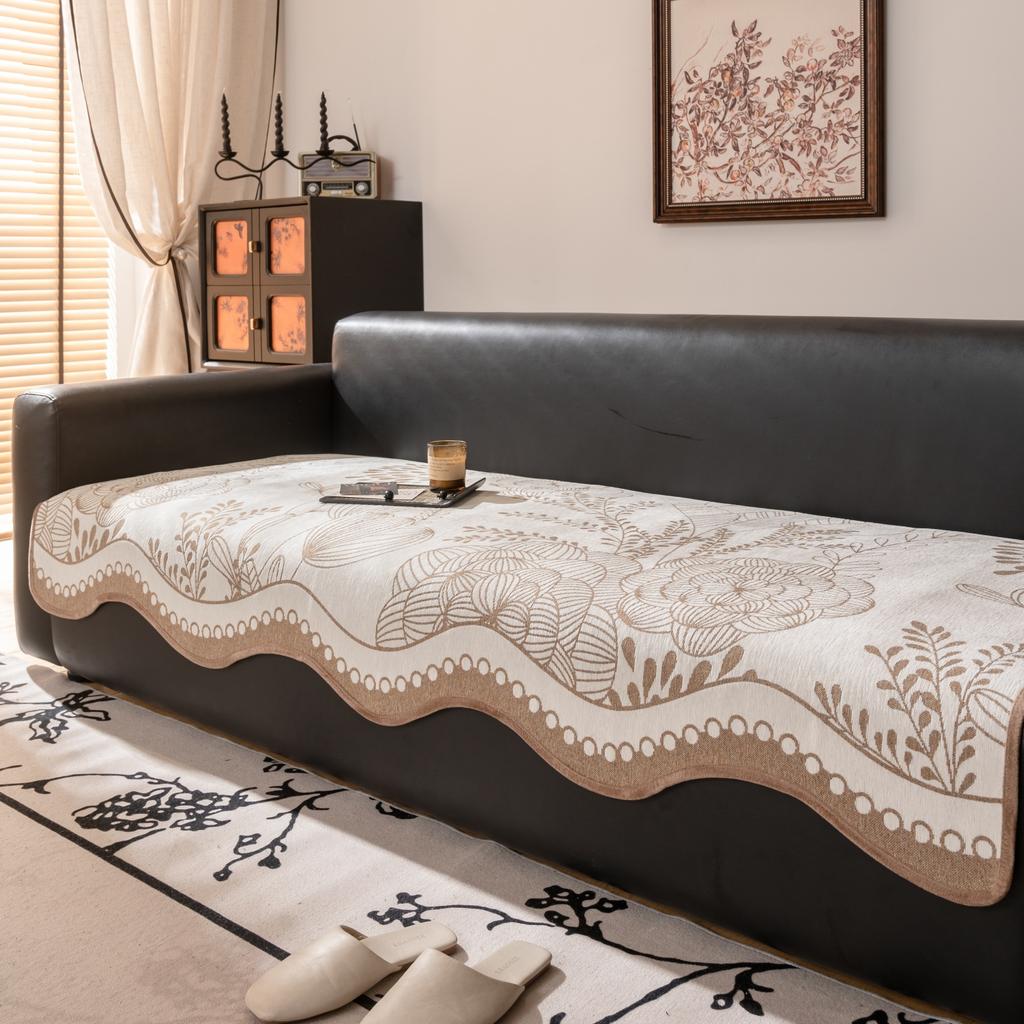 Толстый жаккардовый шенилловый чехол на диван с цветочным узором, уникальный декоративный чехол для дивана с изогнутым краем, универсальный для гостиной, мебельный чехол