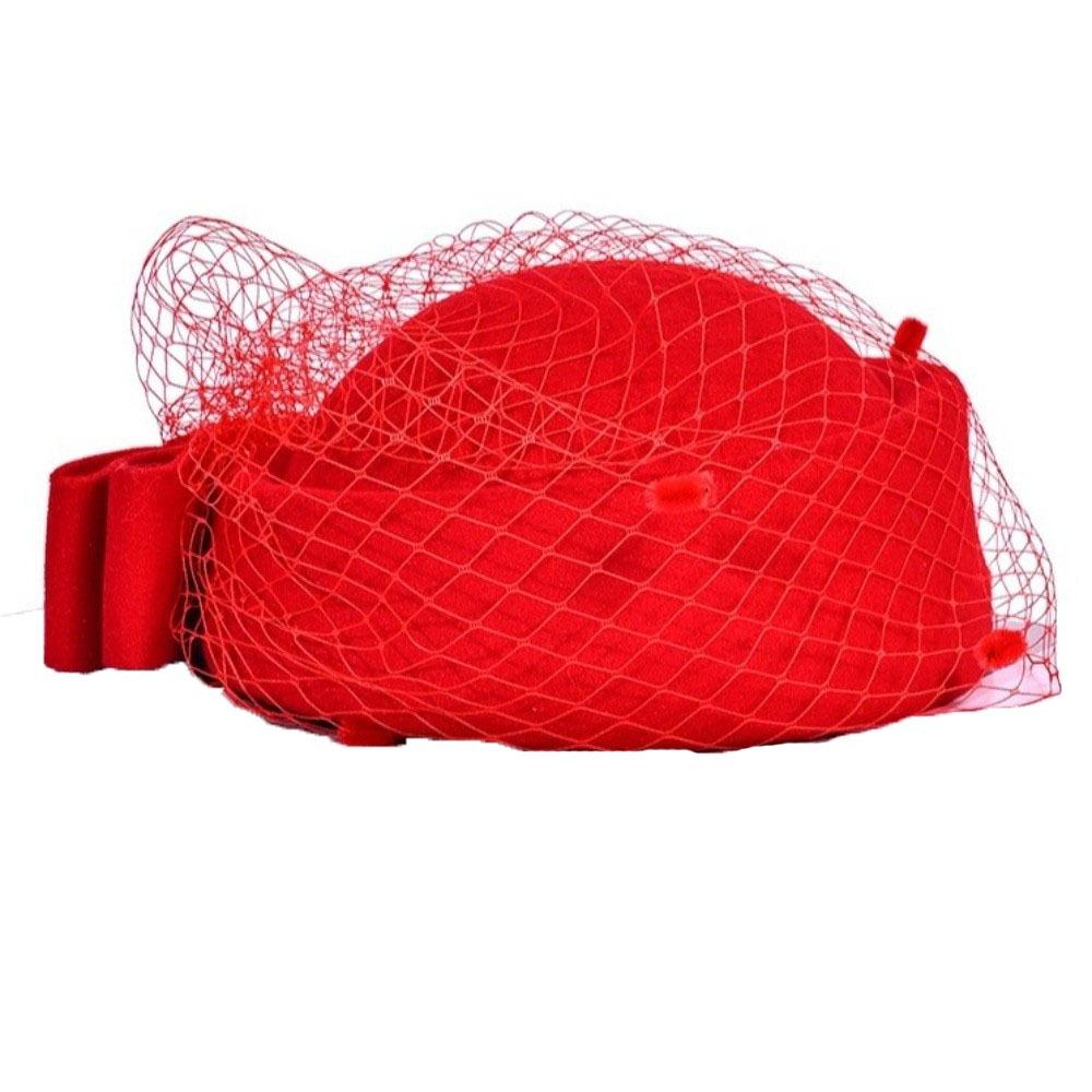 Однотонная шерстяная шляпа-бант с вуалью, шляпка стюардессы в британском стиле, винтажная шляпка-таблетка, головной убор