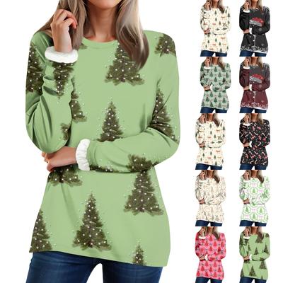 Женский топ с круглым вырезом и принтом из утолщенного плюша и кашемира, теплый длинный топ