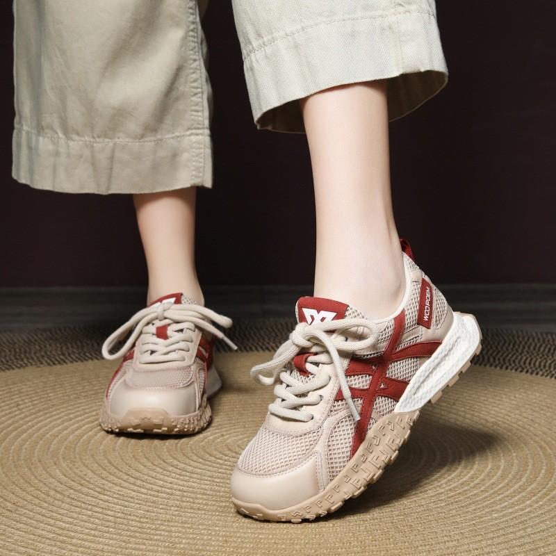 Johnature Спортивная повседневная женская обувь, дышащая сетчатая вставка, натуральная кожа, шнуровка, удобные кроссовки