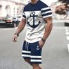2 Piece Suits Men's Casual Pattern Printed Short Sleeve T Shirt And Track Shorts Set Holiday Lounge Beach Sports Suit Fitness