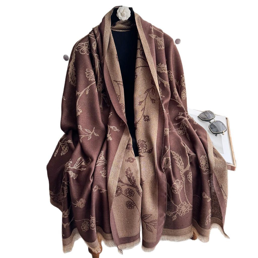 Gold Thread Scarf Women'S Autumn High-End Feeling Small Floral Japanese Silk Scarf Soft Thin Shawl Headscarf