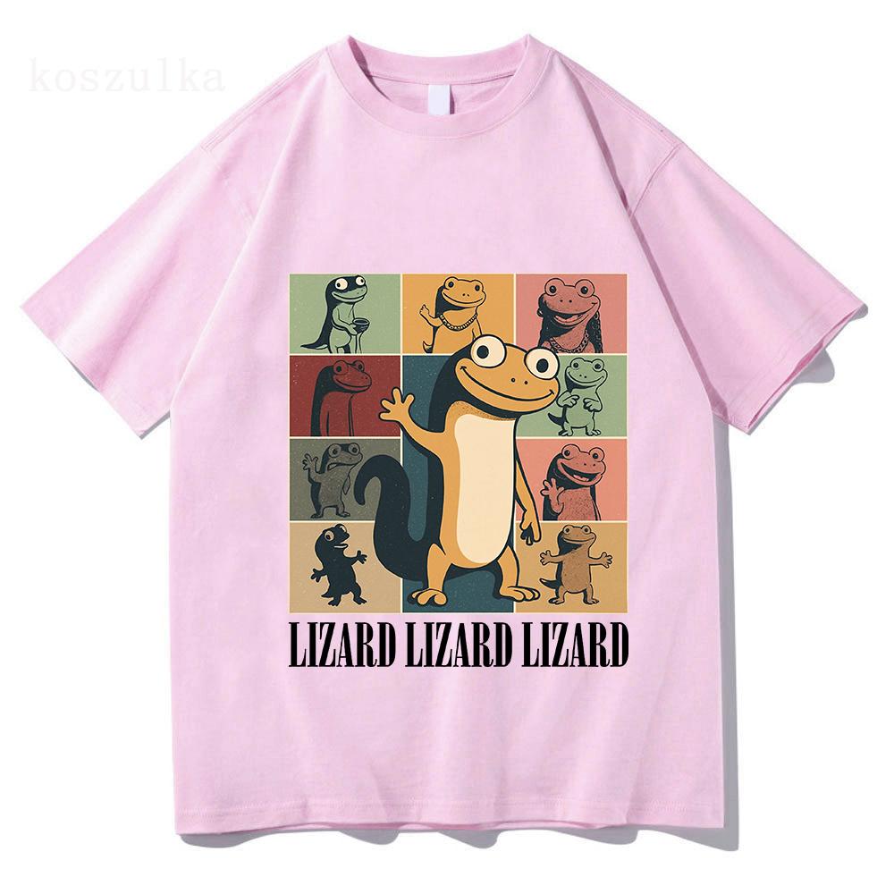 Модная футболка с графическим принтом мультяшного мема про ящерицу, с коротким рукавом, хлопковая, с круглым вырезом, повседневная, забавная, с принтом, повседневные мужские футболки