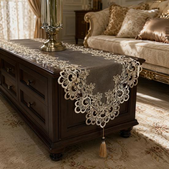 Lace Table Runner with Tassels, Vintage Lace Dining Table Runner, Coffee Table Runners, Waterproof Oil-Proof Exquisite Table Runner for Dining