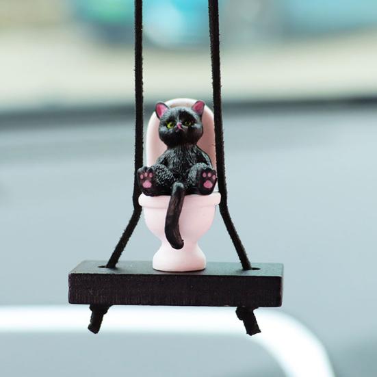 Подвеска для автомобиля в виде унитаза с изображением кота, подвесное украшение для зеркала заднего вида с шнурком, юмористические аксессуары для салона автомобиля