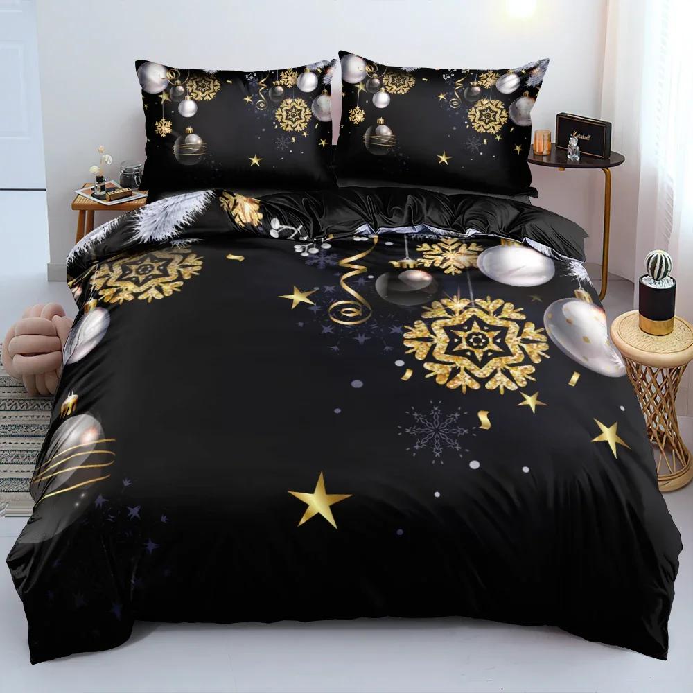 Black and Gold Style Merry Christmas Design 3D Floral Bedding set Duvet Cover sets Flower Bed Linen Custom King Queen Full Size