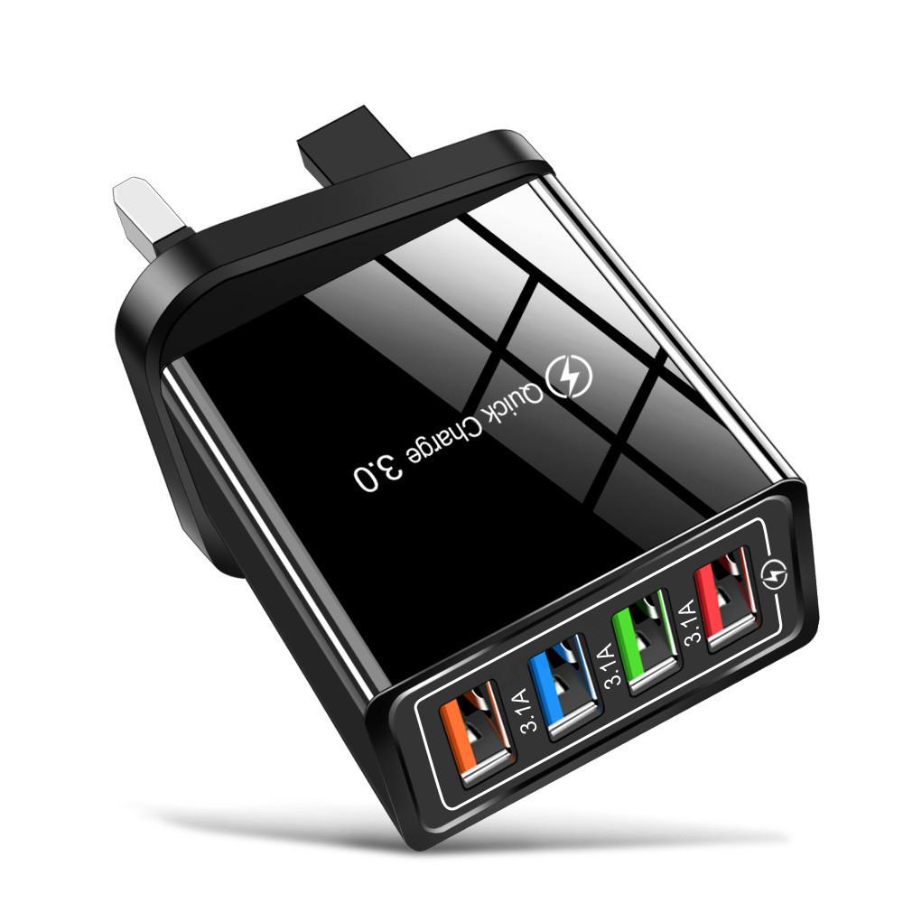 4-портовое USB автомобильное зарядное устройство 3A со светодиодной подсветкой для спецификаций ЕС/США, совместимое с планшетами и телефонами