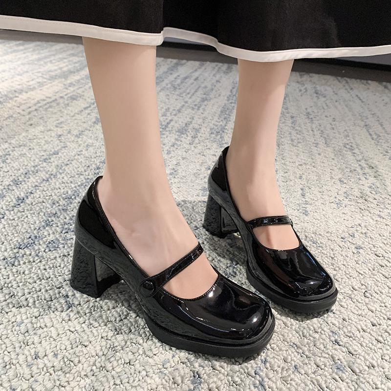 Модные весенние новые туфли на толстом каблуке женские модные с круглым носом с мелким вырезом водонепроницаемые противоскользящие износостойкие туфли на высоком каблуке