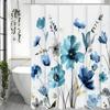 Акварельная богемная цветочная шторка для душа, бирюзовая цветочная, устойчивая к плесени, водонепроницаемая занавеска для ванной, серый ботанический пейзаж