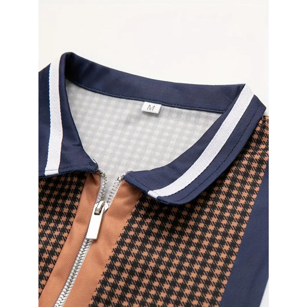 Мужская повседневная футболка-поло с принтом в полоску для улицы с лацканом и коротким рукавом