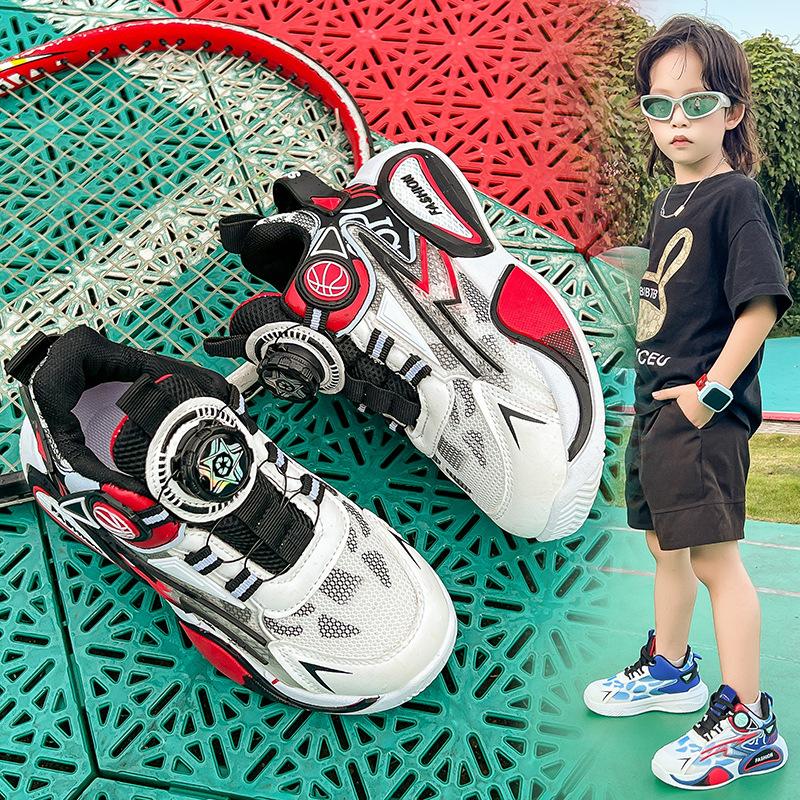Boys' sports shoes 2025 new autumn breathable casual shoes girls rotating button running shoes children's basketball shoes