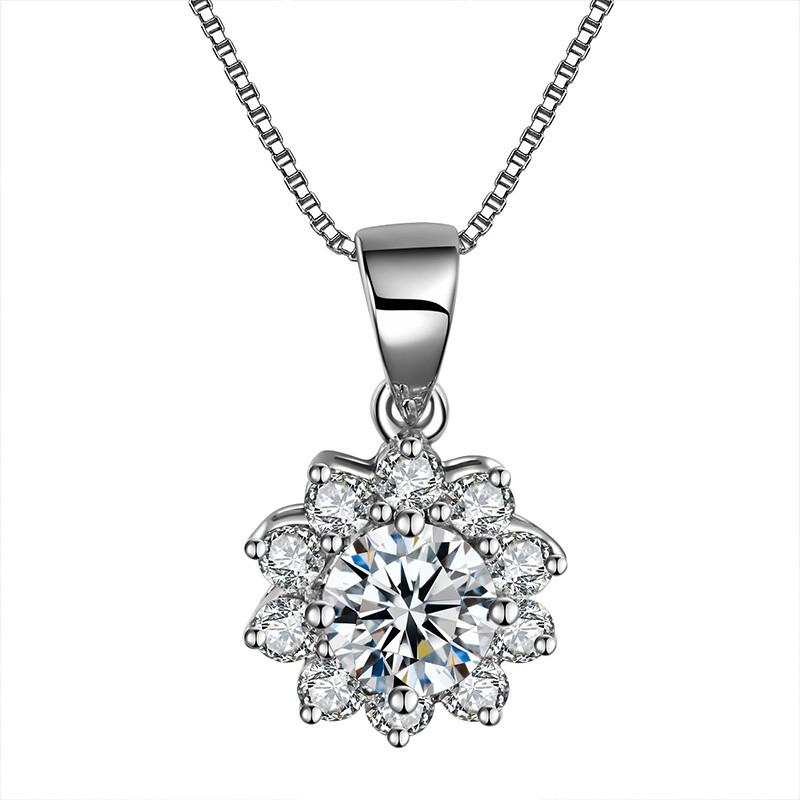 Sunflower Lab Moissanite Diamond Pendant Real 925 Sterling Silver Charm Party Wedding Pendants Necklace for Women Bridal Jewelry