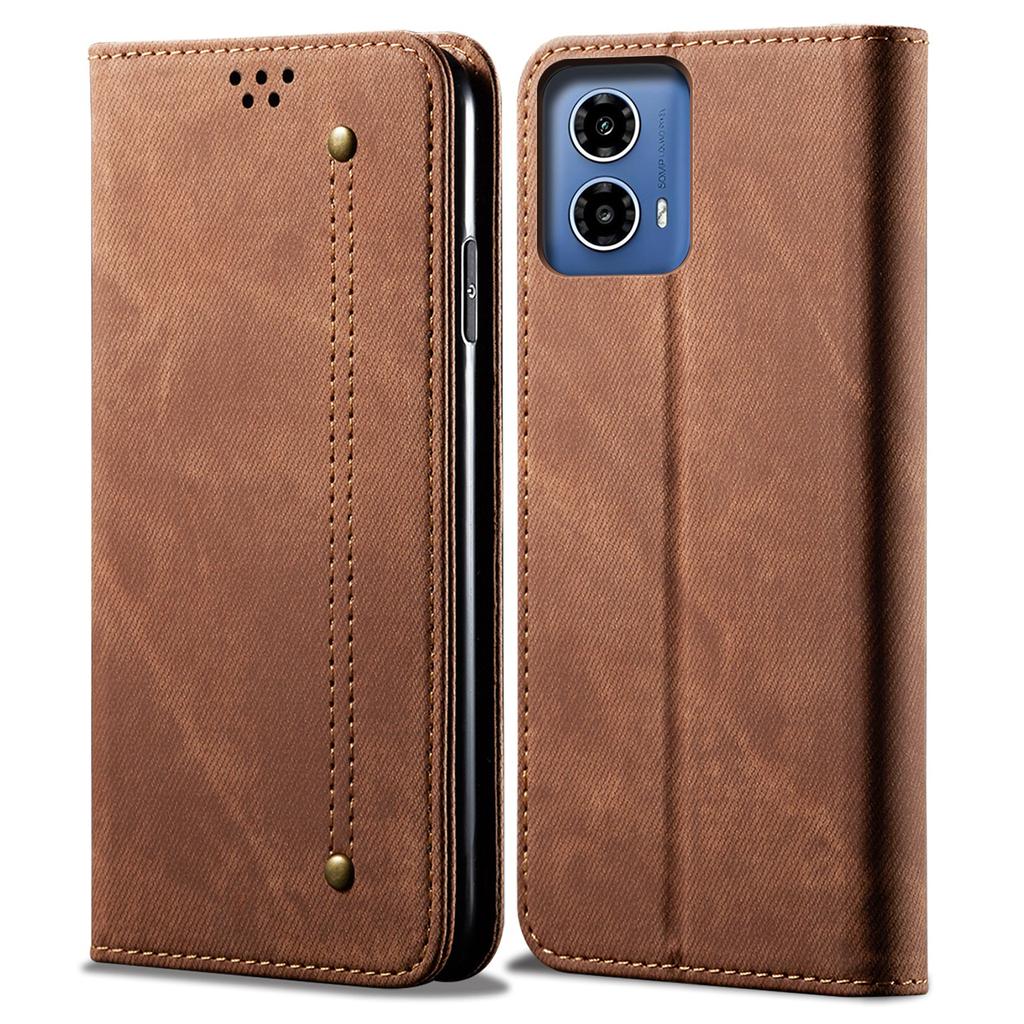 For Motorola Moto G35 5G Case Jeans Cloth Texture Anti-Scratch Leather Stand Phone Cover