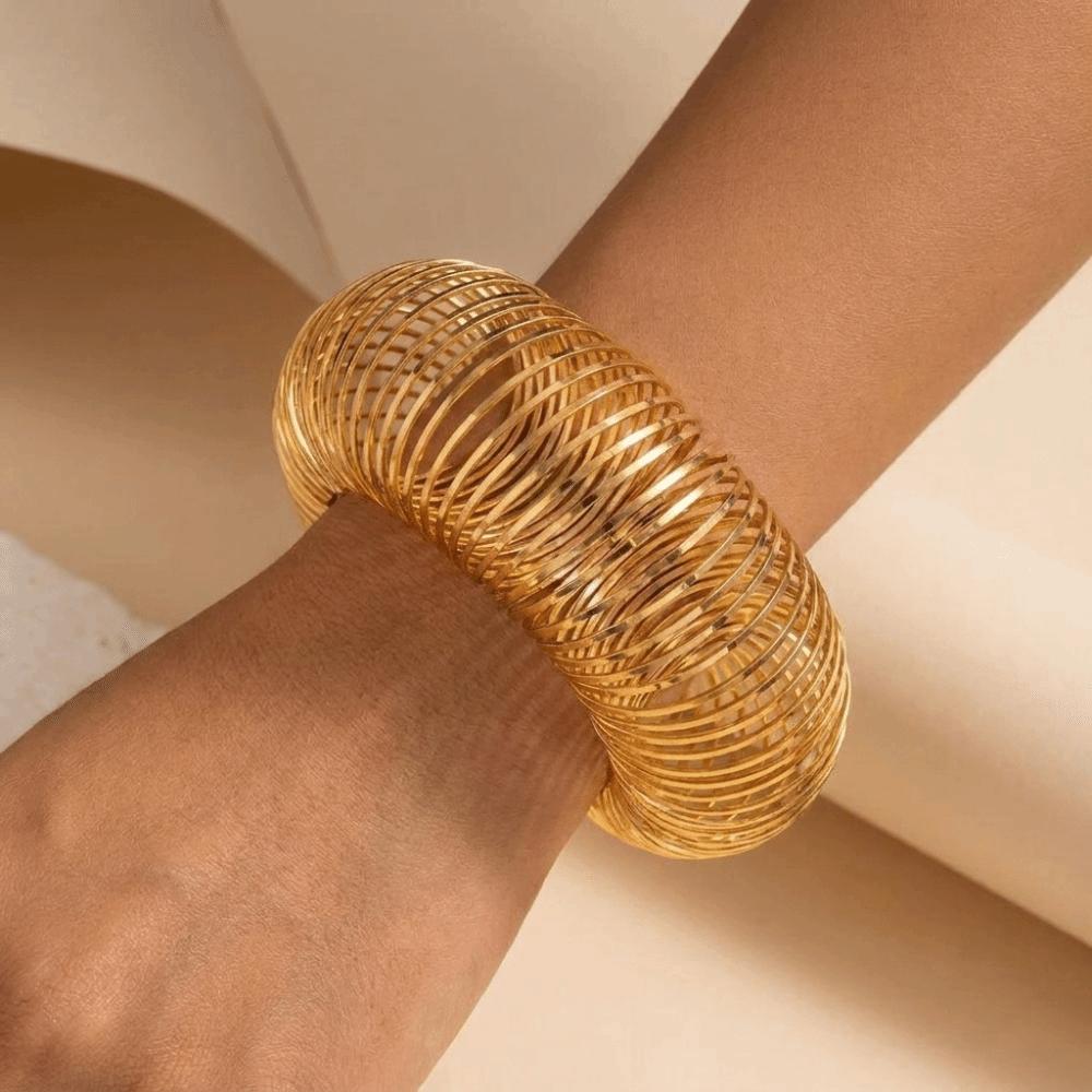 Flat Wire Retractable Bangle Round Shape Coil Cuff Bracelet Geometric Bracelet Daily Wear