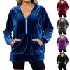 Velvet Hooded Sweatshirt for Women Oversized Long Sleeve Zip Up Hoodie Casual Fall Velour Jacket with Pockets
