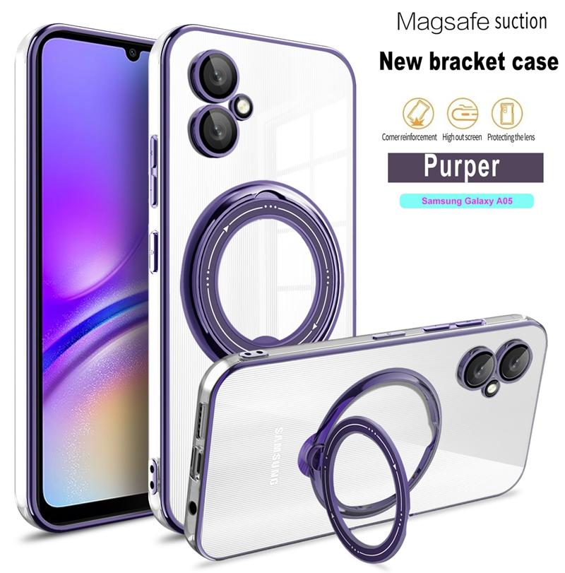 Роскошный чехол с покрытием Magsafe для беспроводной зарядки Samsung Galaxy A05 A05S A15 A25 A35 A55 с прозрачным магнитным кольцом и бампером