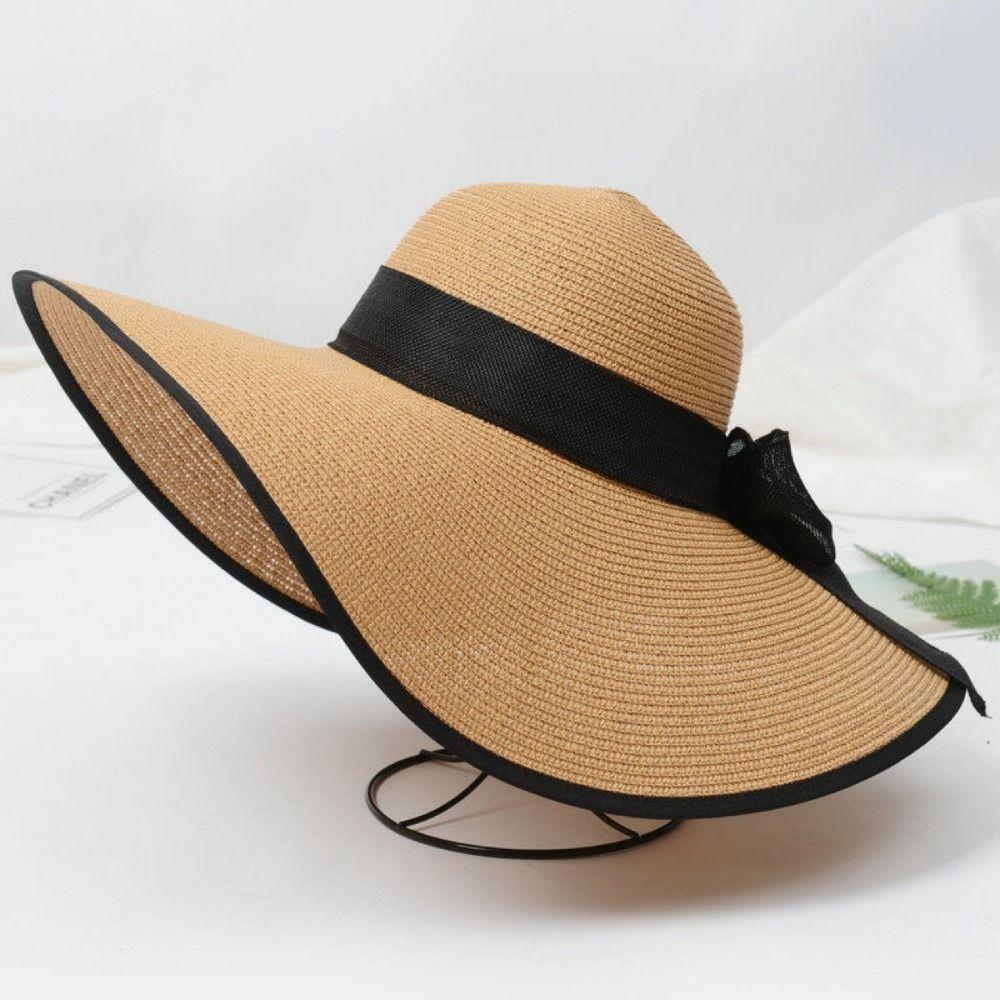 Foldable Sun Cap Bow Ribbon Beach Hat Casual Visors Cap  Outdoors