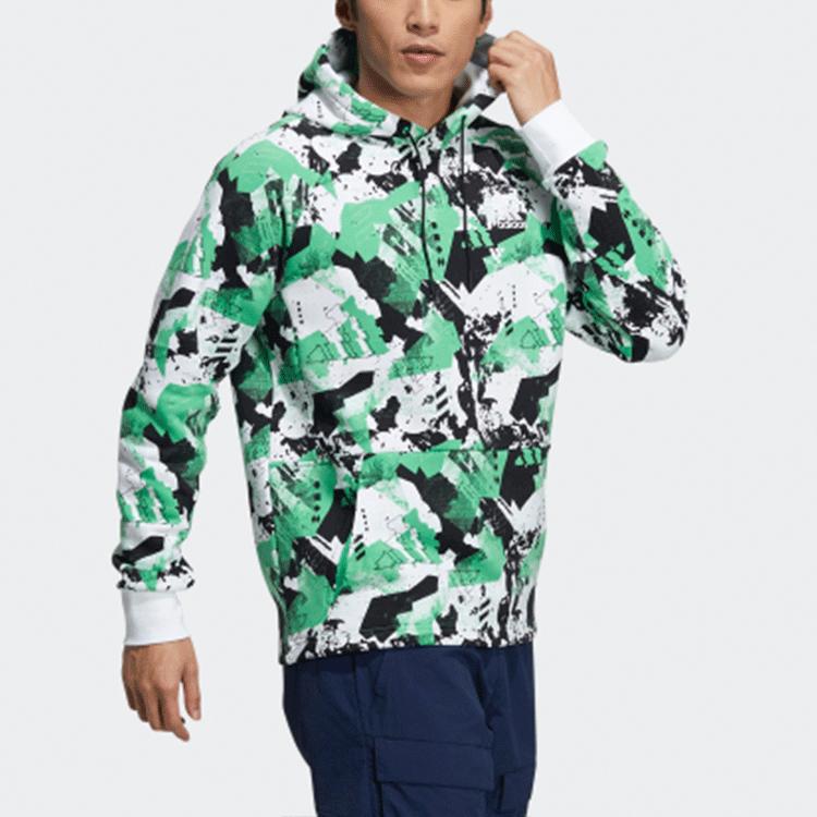 Adidas Graphic Print Pullover Hoodie Men Tops Green H13810