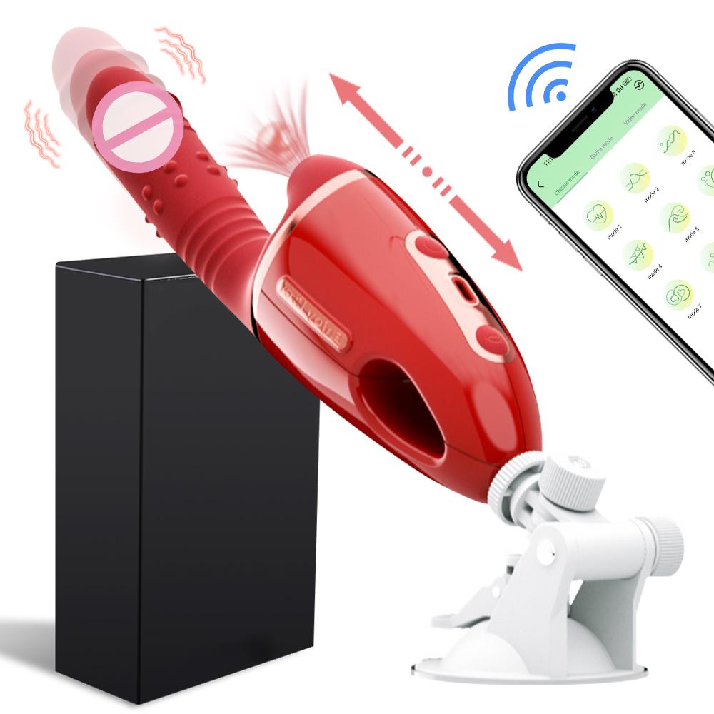 Wireless APP Controlled Retractable Suction Vibrator G-spot Nipple Clitoral Stimulator Licking Dildo Female Adult Sex Toys