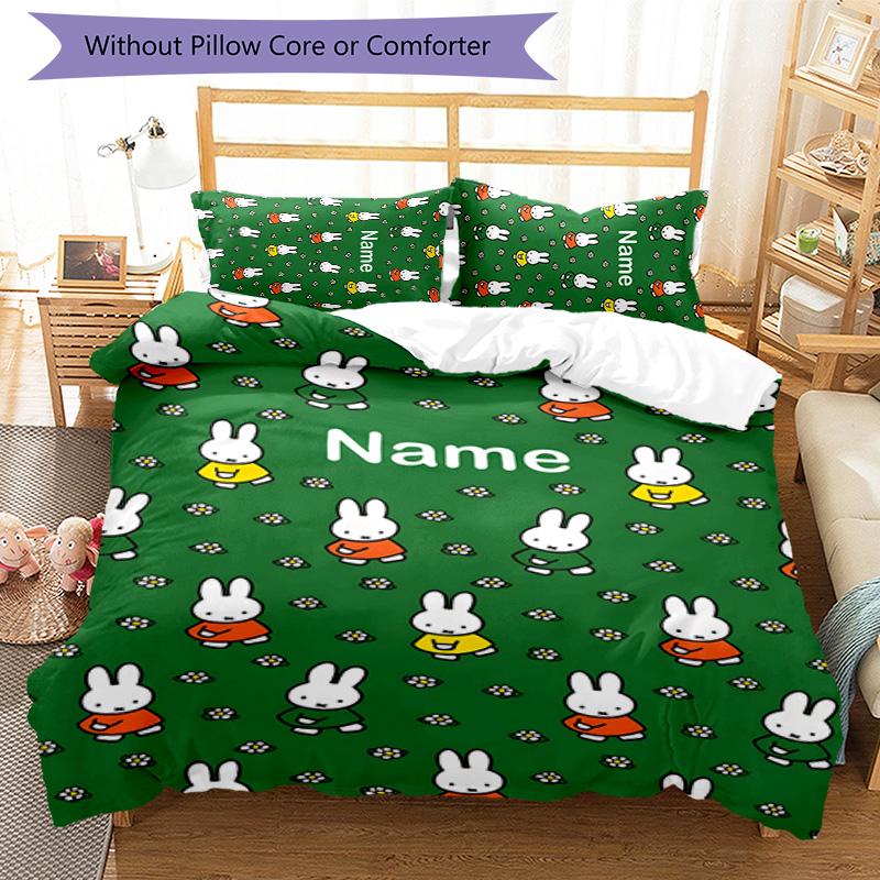3pcs Miffy1 Cover Set - Personalized Name, HD Printed Bedding with 1 Cover and 2 Pillowcases - Perfect for Home Decor, Easy Care