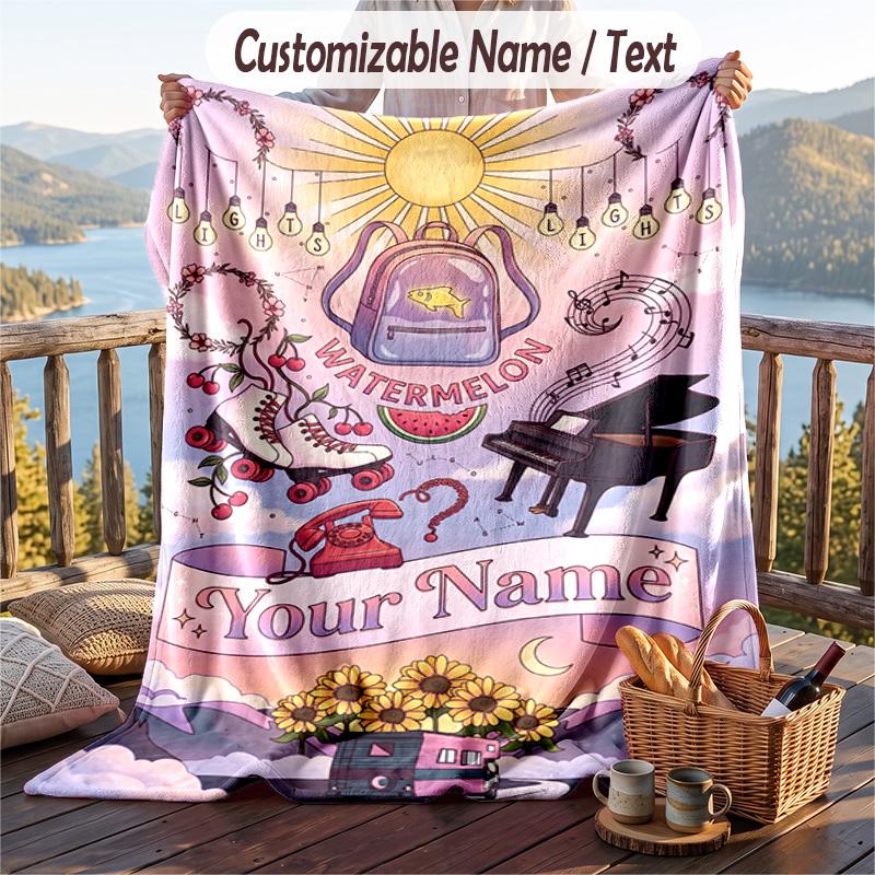 Personalized Flannel Throw Blanket,Harry Styles Custom Printed Name, Cozy Plush Blanket For Home Use