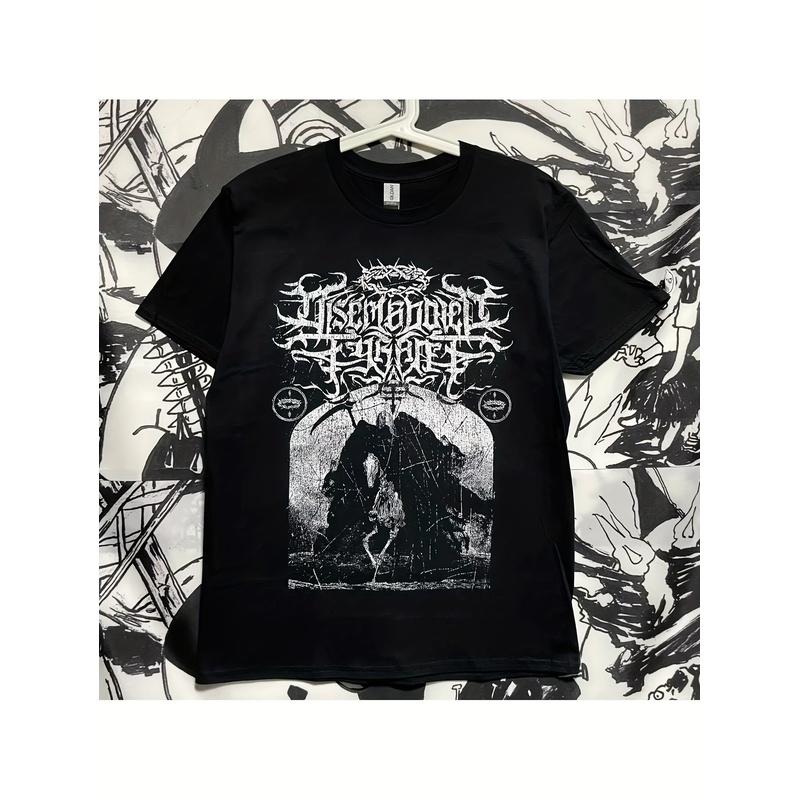 Disembodied Tyrant Symphonic Melody Deadcore Heavy Metal Graphic T-Shirt - Black Band Tee with White Gothic Print, Loose Fit Casual Round Neck Unisex