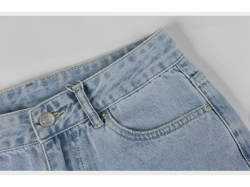 Женские джинсы прямого кроя с высокой талией из выбеленного денима синего цвета