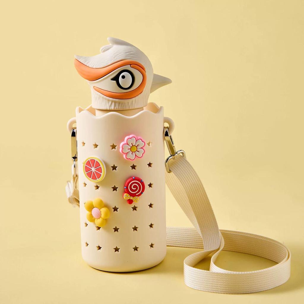 Детский термокружка объемом 450 мл с креативным дизайном в виде животных и крышкой в виде головы животного.