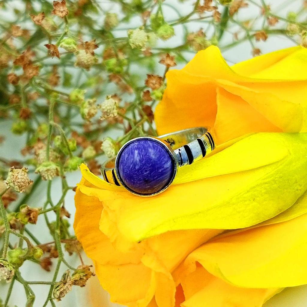 Charoite Gemstone 925 Sterling Silver Plated Ring Jewelry PQY-IJ11037